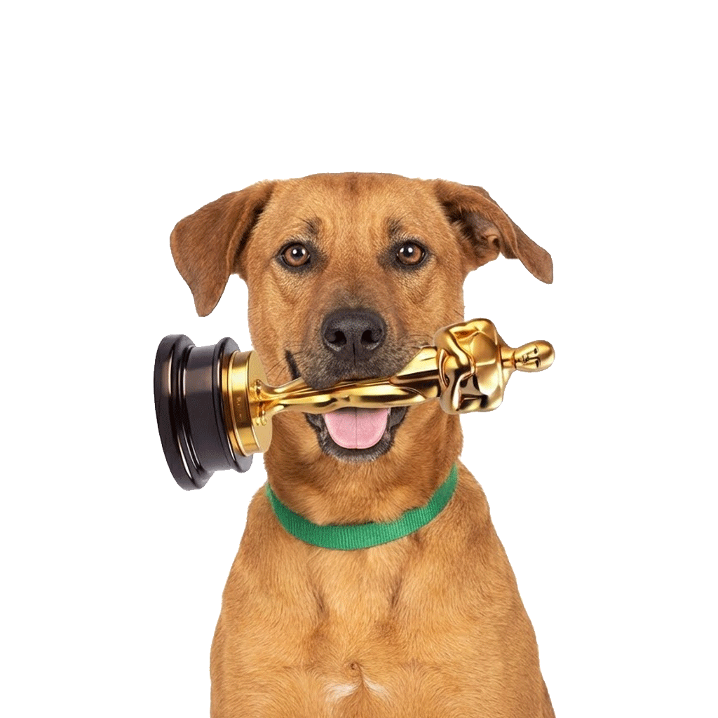 Cachorro caramelo com troféu