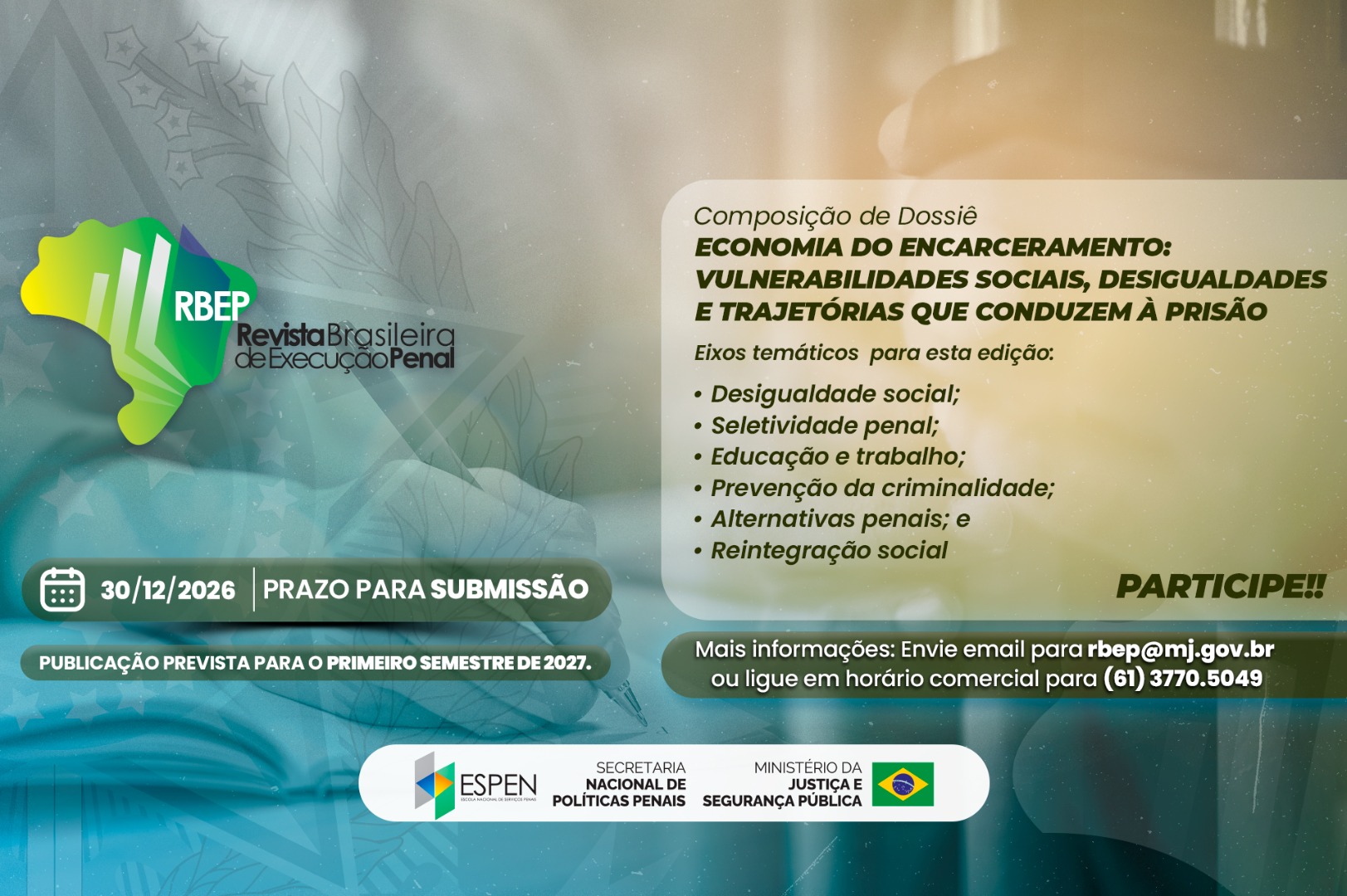 SENAPPEN  abre chamamento público para composição de dossiê temático sobre trajetórias de criminalização e encarceramento