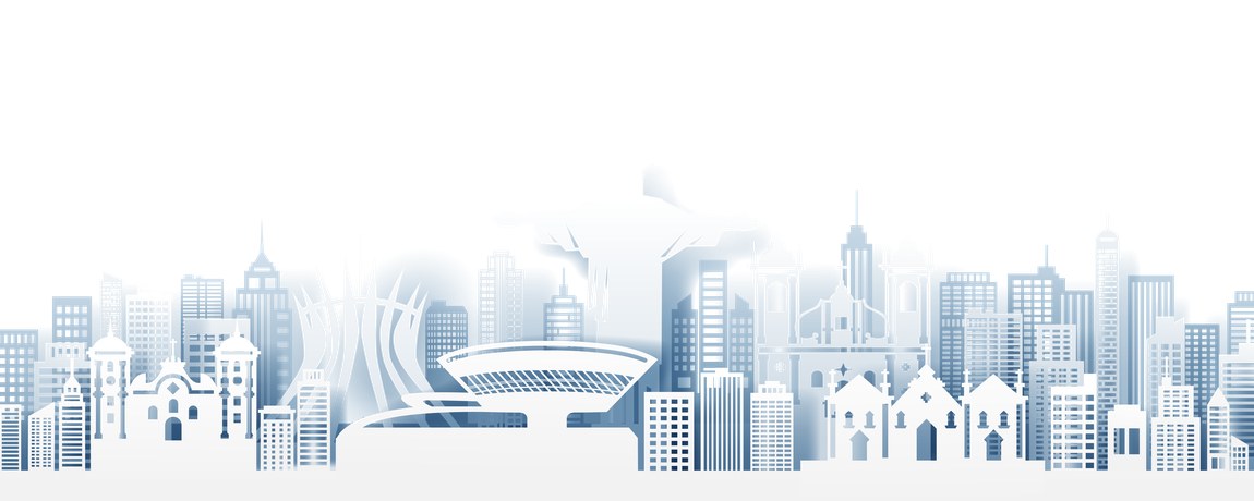 Fundo branco. Há diversas estruturas e monumentos