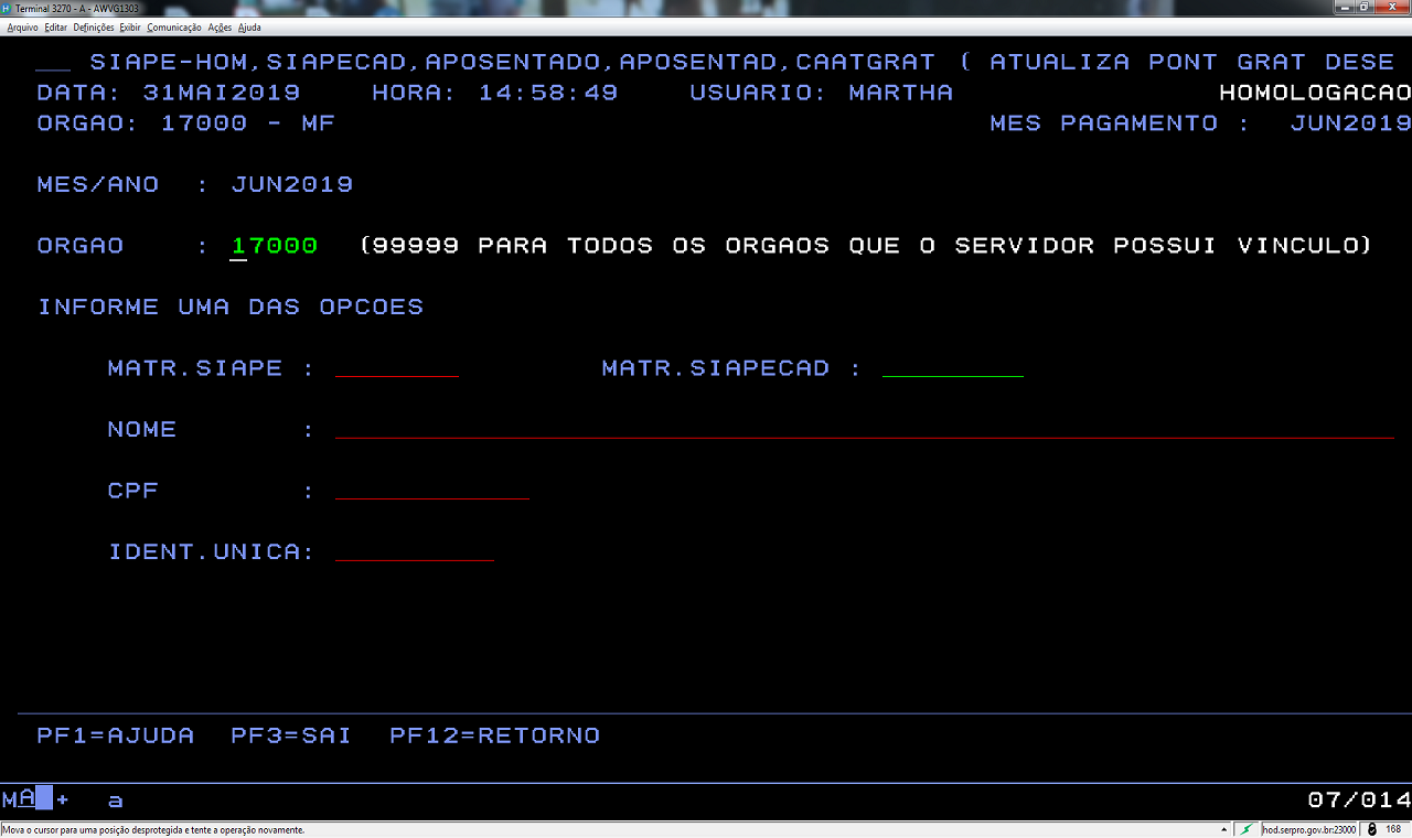 Identificação do Servidor na CAATGRAT