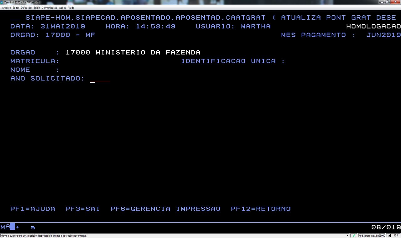 Inclusão do Ano Solicitado na CAATGRAT