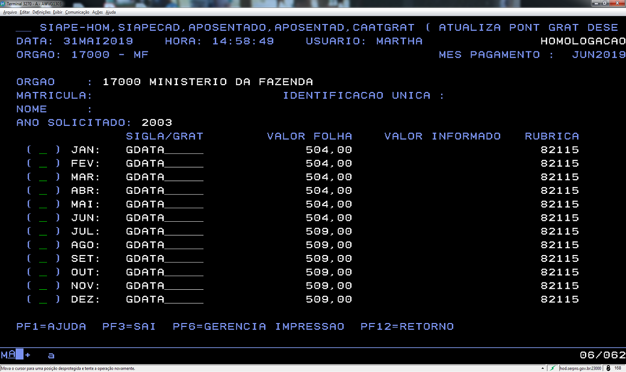 Meses de Exercício na CAATGRAT