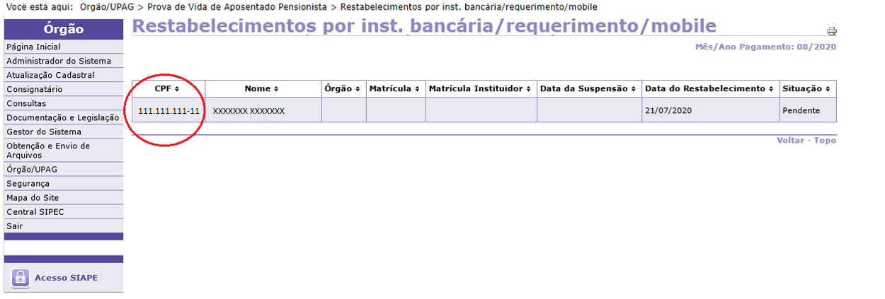 Resultado Consulta Restabelecimento Instituição Bancária, Requerimento e mobile