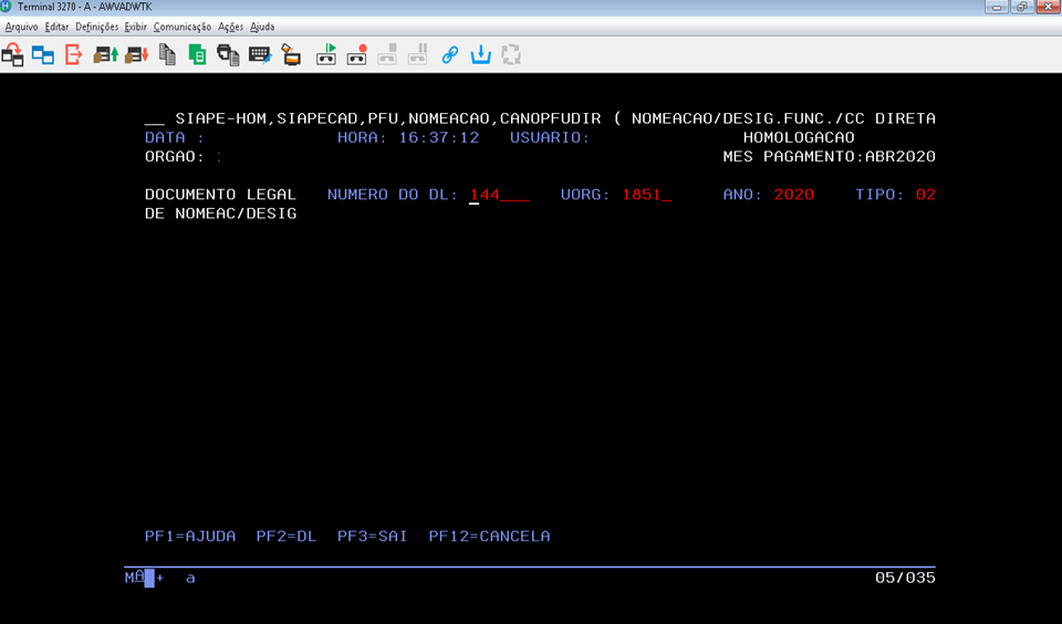 Transação CANOPFUDIR com edição de DL