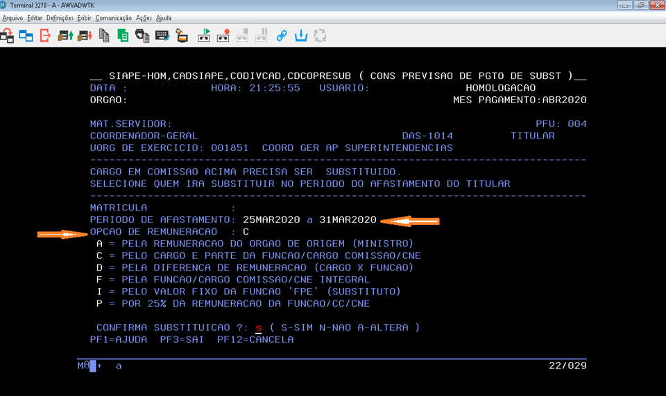 Transação CDCOPRESUB para confirmar a substituição