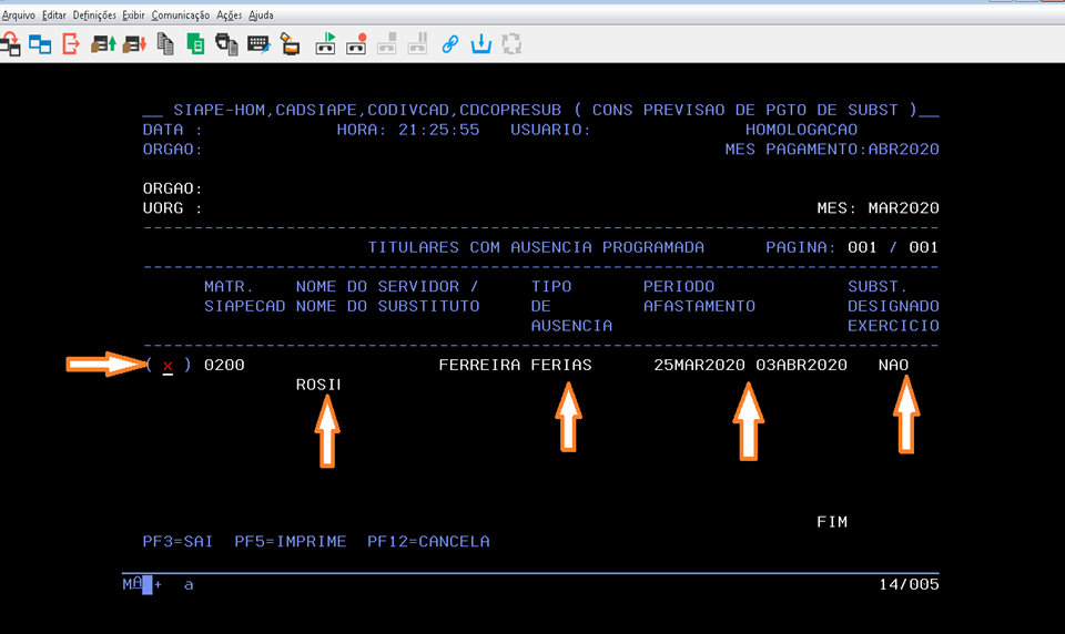 Transação CDCOPRESUB para escolha da matrícula e período de exercício