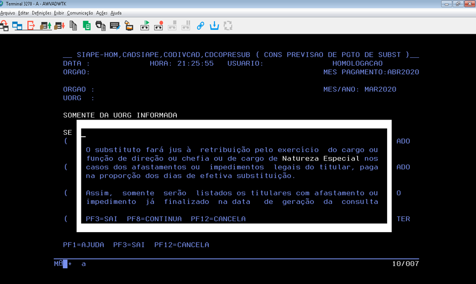 Transação CDCOPRESUB para mostrar o objetivo