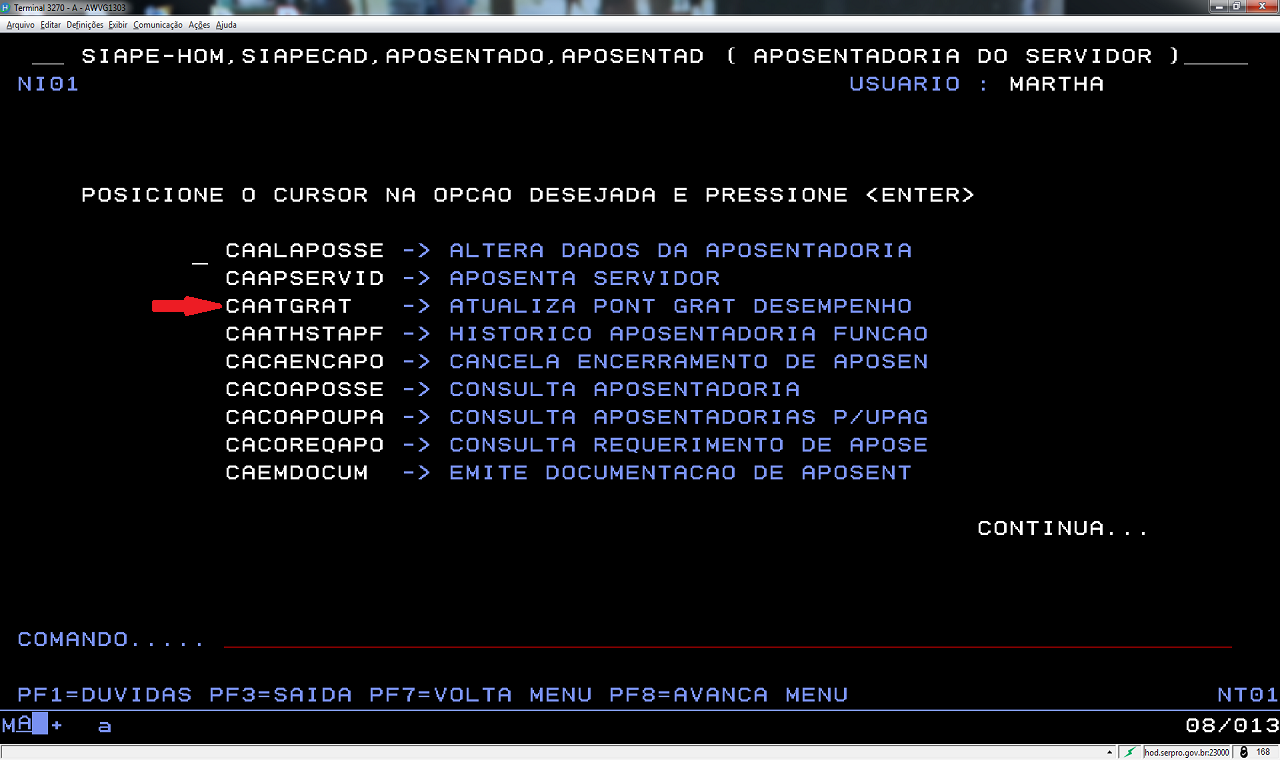 Árvore que mostra a transação CAATGRAT