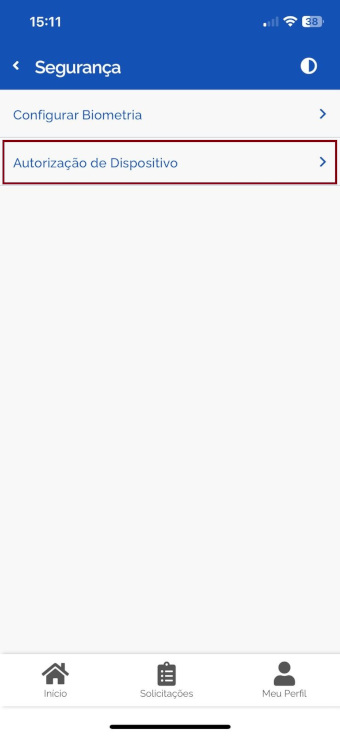 Tela Autorização de Dispositivo