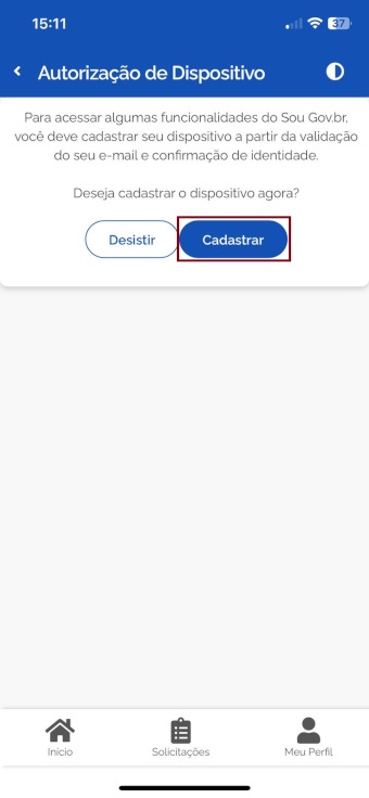 Tela Autorização de Dispositivo - Cadastrar