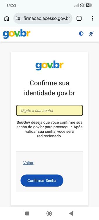 Tela login gov.br - confirmar senha