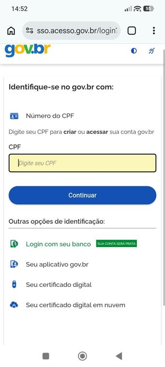 Tela login gov.br - CPF