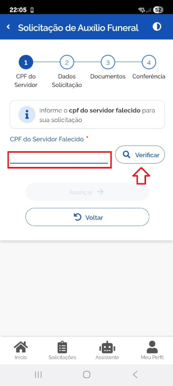 Tela Digitar o CPF