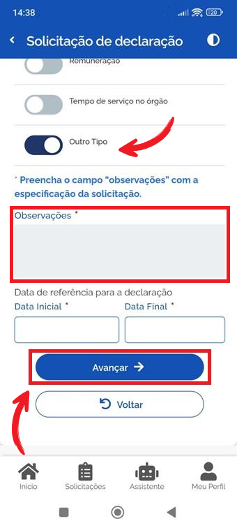 Outro tipo de declaração - avançar