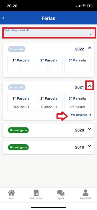 Consulta na página Férias - Sou Gov.br
