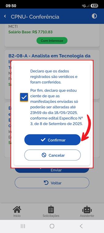 Declaração de Conferência - Confirmar