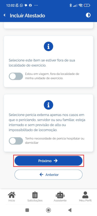 Incluir atestado próximo