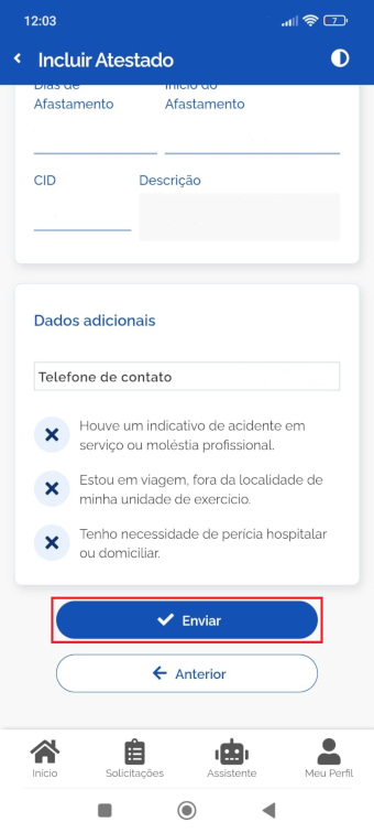 Incluir atestado enviar