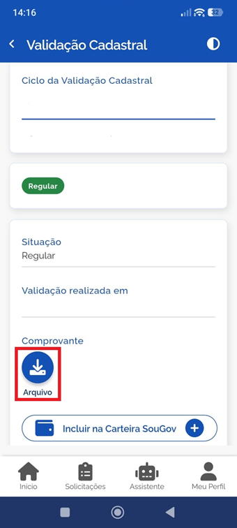 Baixar arquivo do comprovante da validação