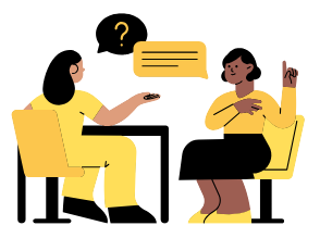 Desenho de duas pessoas conversando indicando um encontro de feedback