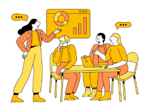 Desenho de três pessoas estudando