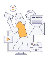 Desenho de uma mulher fazendo um anúncio