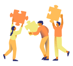 Desenho de pessoas resolvendo um quebra-cabeças