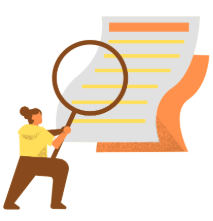 Desenho de uma mulher analisando um documento