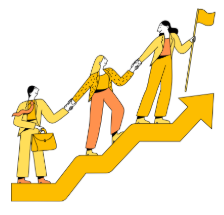 Desenho de três pessoas subindo uma escada simbolizando crescimento profissional
