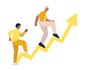 Desenho de dois homens subindo uma seta ascendente