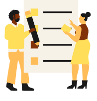 Desenho de duas pessoas fazendo uma lista