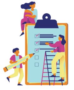 Desenho de três pessoas subindo uma escada simbolizando crescimento profissional