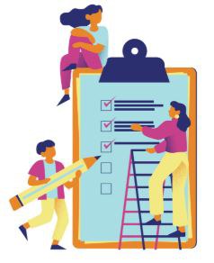 Desenho de três pessoas subindo uma escada simbolizando crescimento profissional