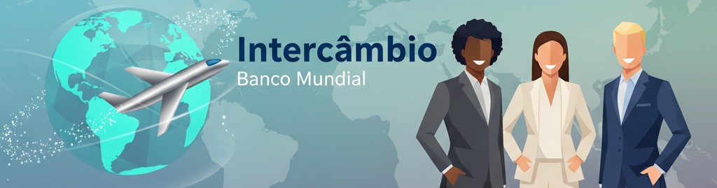 Figura com nuances de duas pessoas em perspectiva tendo o mundo atrás, com a indicação de intercâmbio técnico profissional