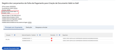 Exemplo de lançamentos com erro (crítica do Siafi) e botão Cancelar Documento Hábil
