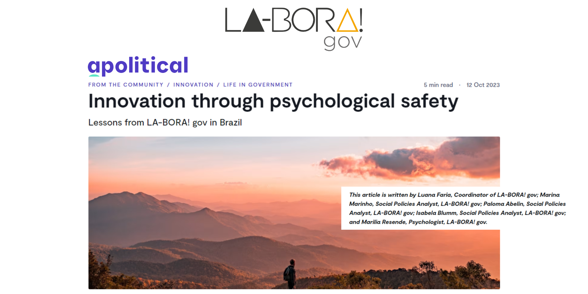 Artigo do LA-BORA! gov para a Apolitical acaba de ser publicado!