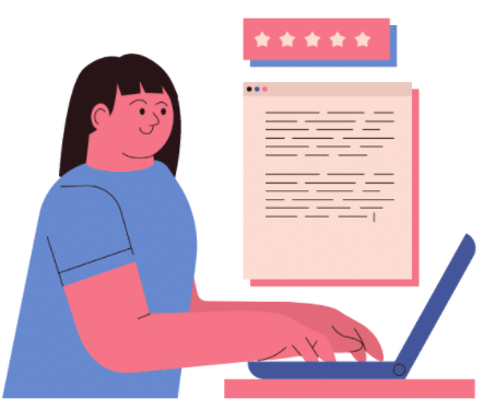 Ilustration of a woman writing a letter in a computer.