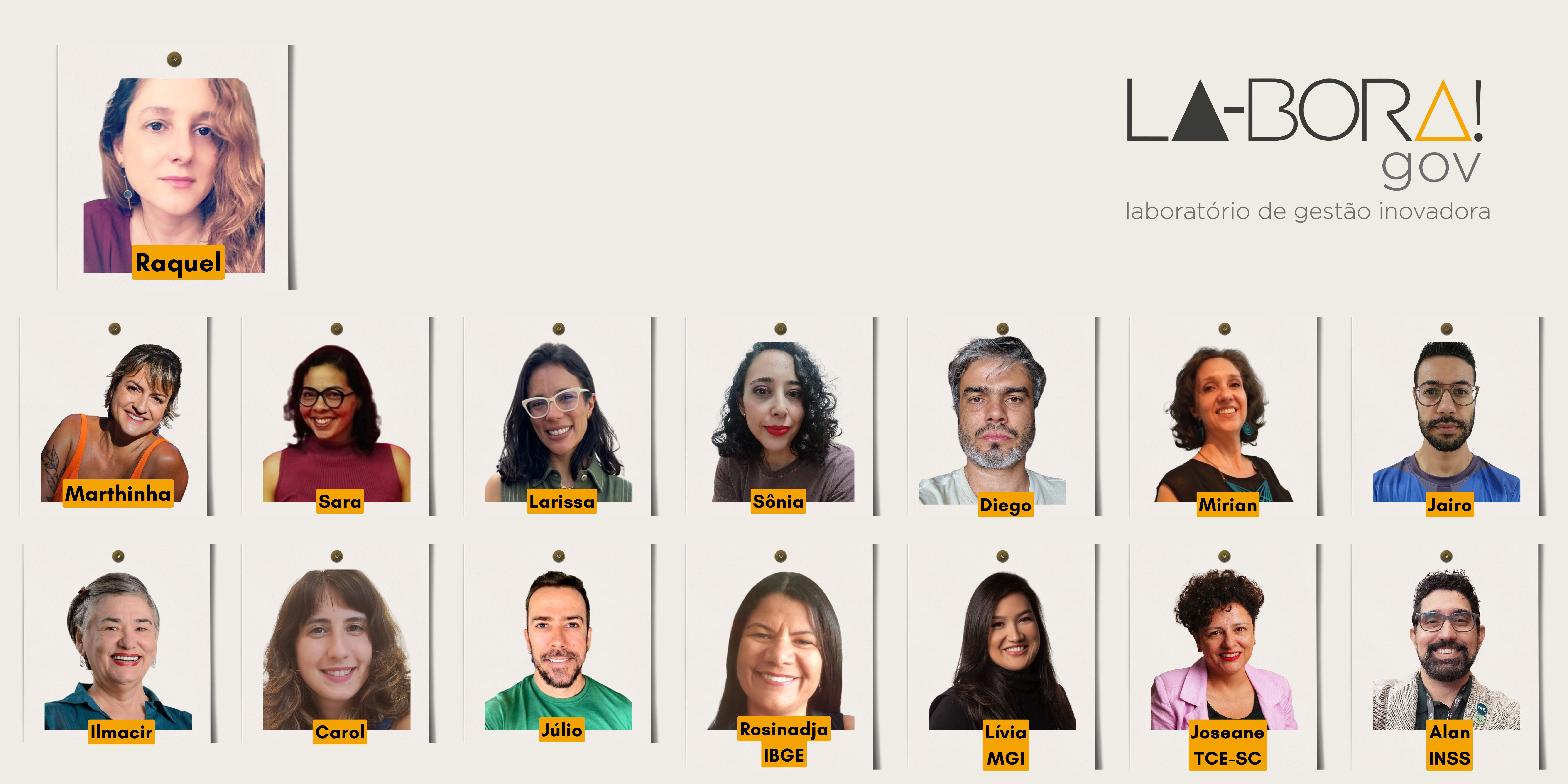 Montagem com a foto de cada pessoa do time fixo e volante do LA-BORA!gov