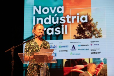 Ministra Gleisi Hoffmann em sua fala durante evento promovido pelo BNDES, no Rio de Janeiro. Foto: Gil Ferreira / ASCOM-SRI