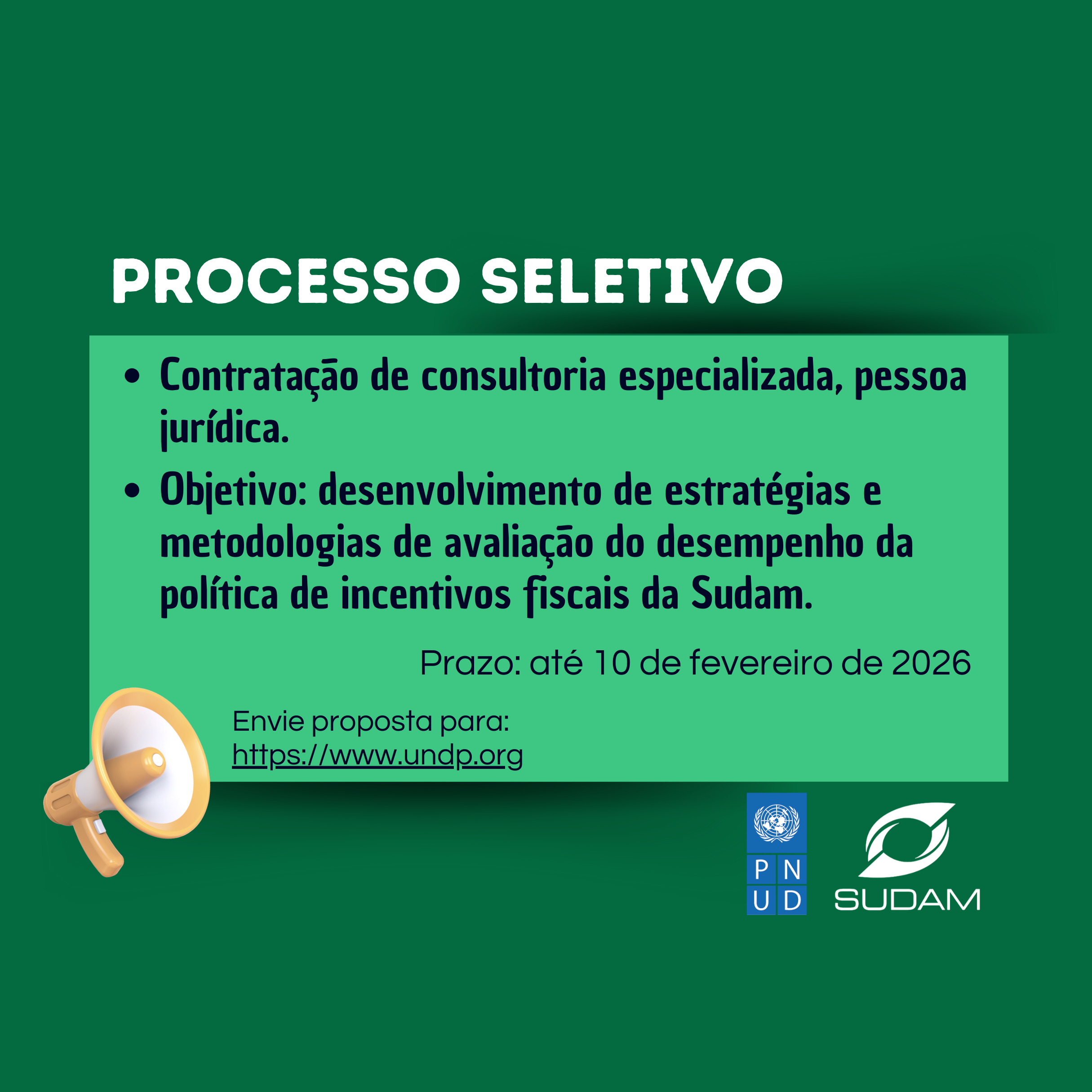 Seleção de consultoria para avaliação da política de incentivos fiscais da Sudam