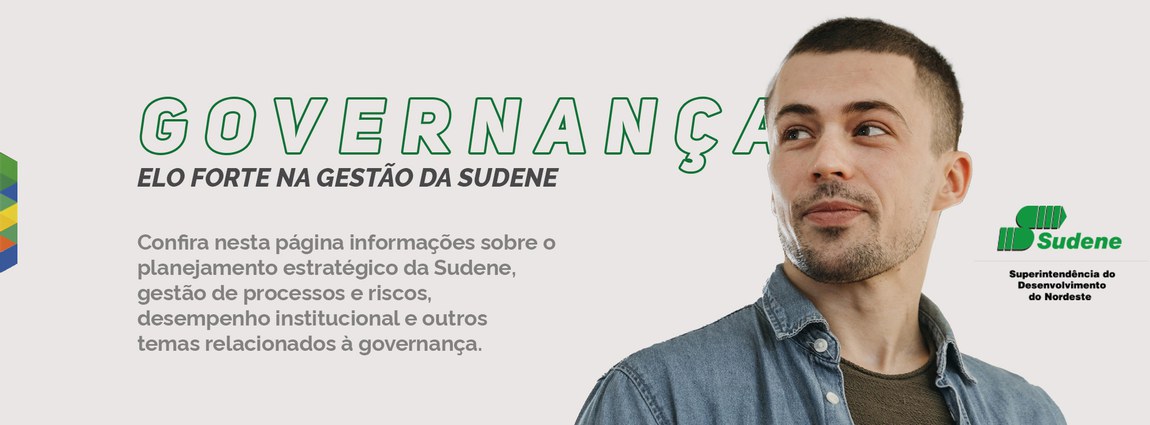 Imagem com uma mulher usando um computador. Texto: Governança, elo forte na gestão da Sudene. Confira nesta página informações sobre o planejamento estratégico da Sudene, gestão de processos e ricos, desempenho institucional e outros temas ligados à governança.