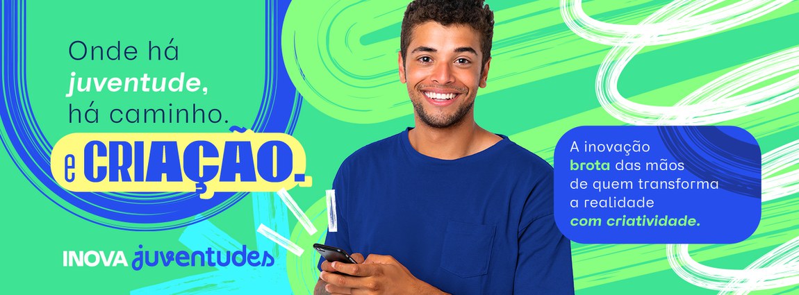 Banner com duas mãos segurando bonecos de papel de uma família. Ao lado esquerdo, há o título "Inova Suas"