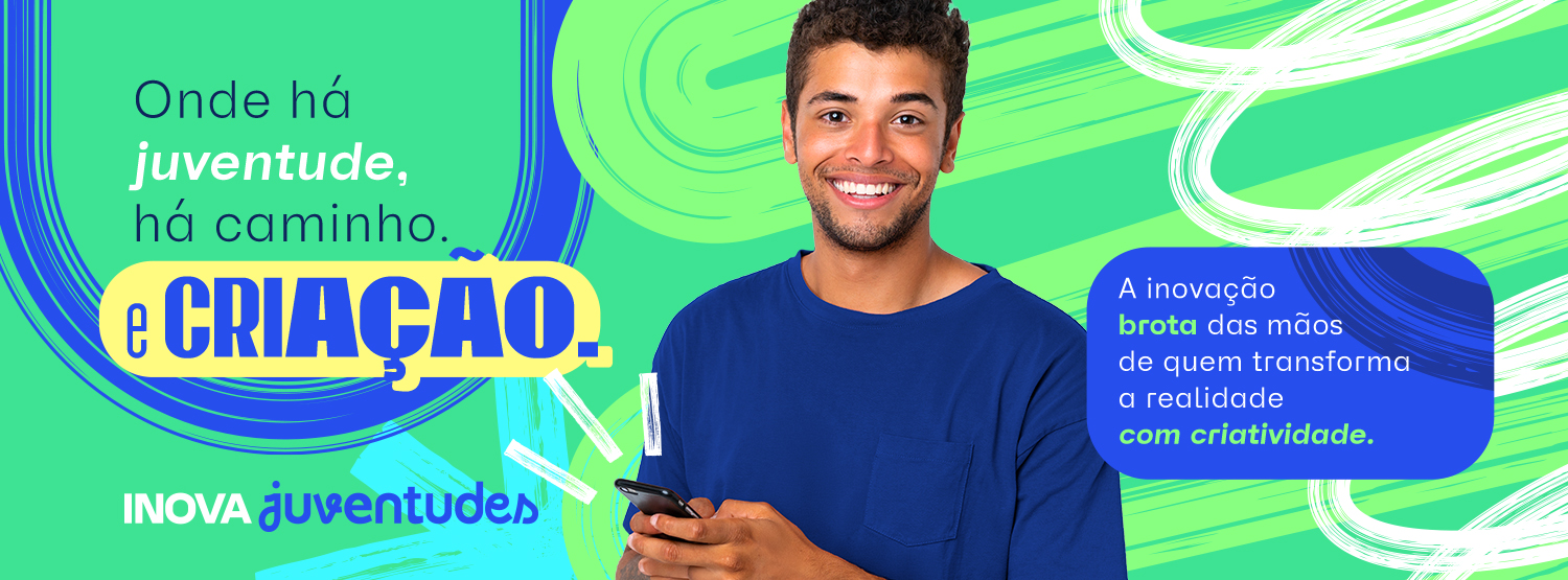Banner com duas mãos segurando bonecos de papel de uma família. Ao lado esquerdo, há o título "Inova Suas"