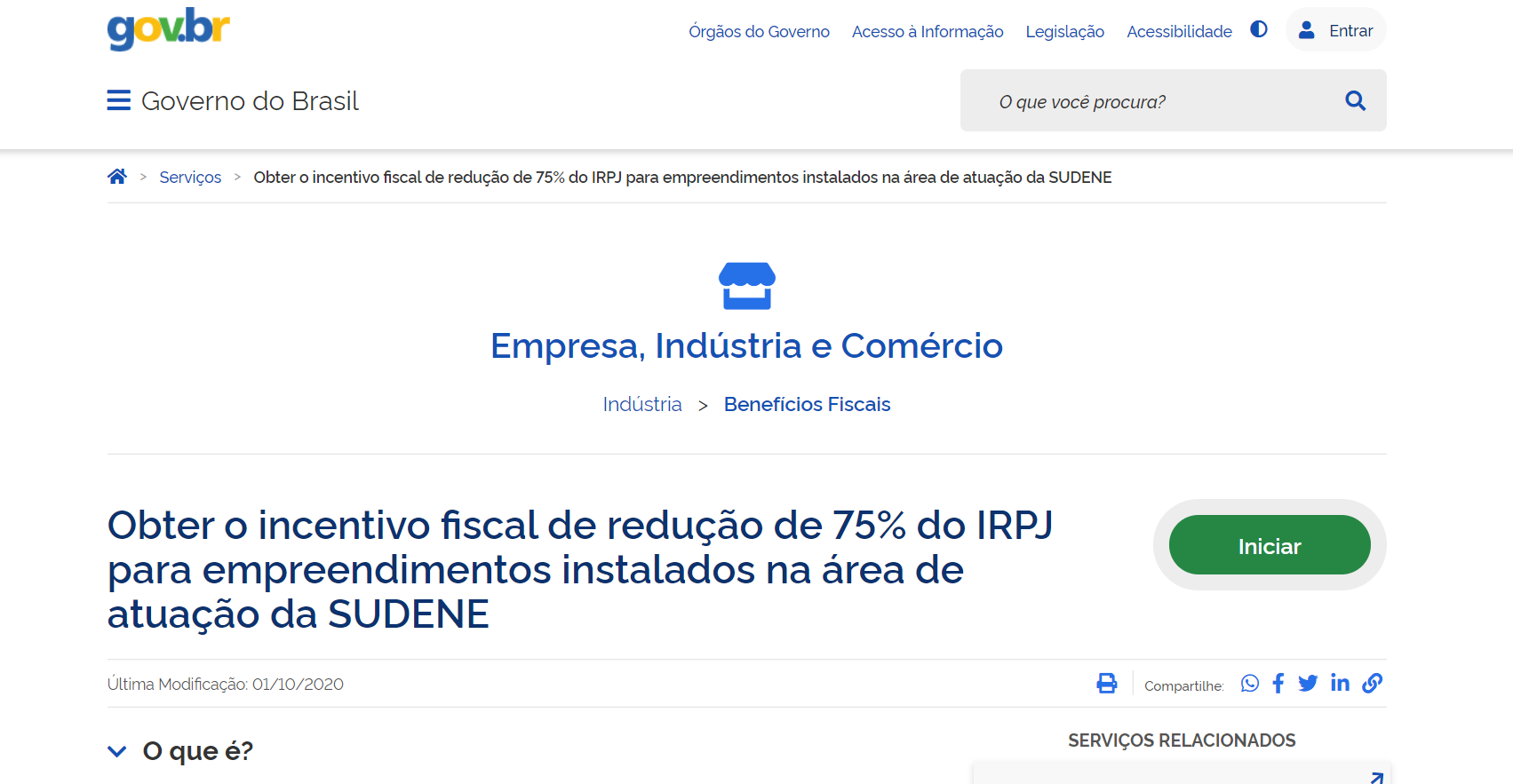 Tela de incentivos fiscais no Gov.br