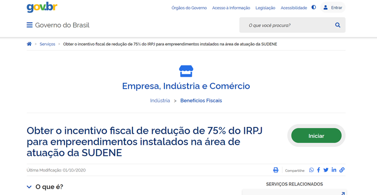 Tela de incentivos fiscais no Gov.br