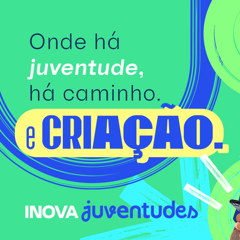 Foto de um jovem usando um tablet. Ao lado, há o título "Inova Juventudes".