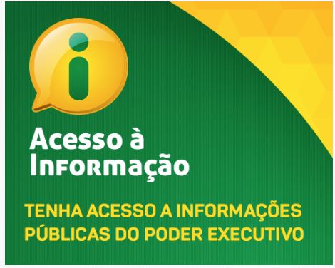 Imagem quadrada onde se vê, no canto superior esquerdo, um balão de fala amarelo com a letra i na cor verde em seu interior, e a frase "acesso à informação" em letras brancas abaixo. No rodapé da imagem lemos a frase "Tenha acesso à informações públicas do Poder Executivo".
