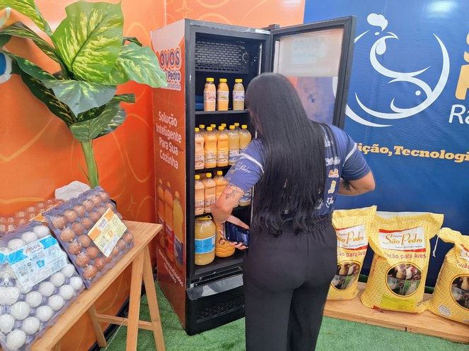 Foto mostra mulher olhando para um freezer