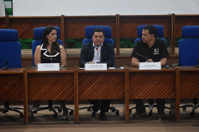 Foto mostra homem falando ao microfone