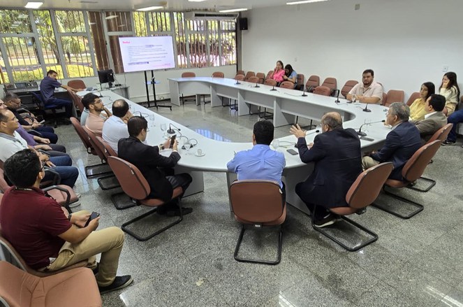 Foto mostra grupo de pessoas olhando para um telão